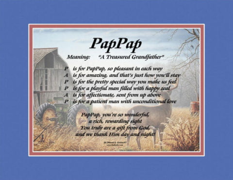 the name PapPap on LindseyBoo Grandpa's place background with blue and red mats