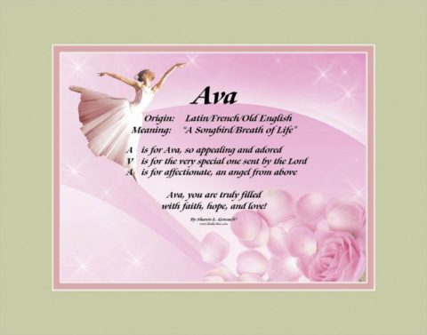 The name Ava on LindseyBoo Ballerina background with sage and pink mats